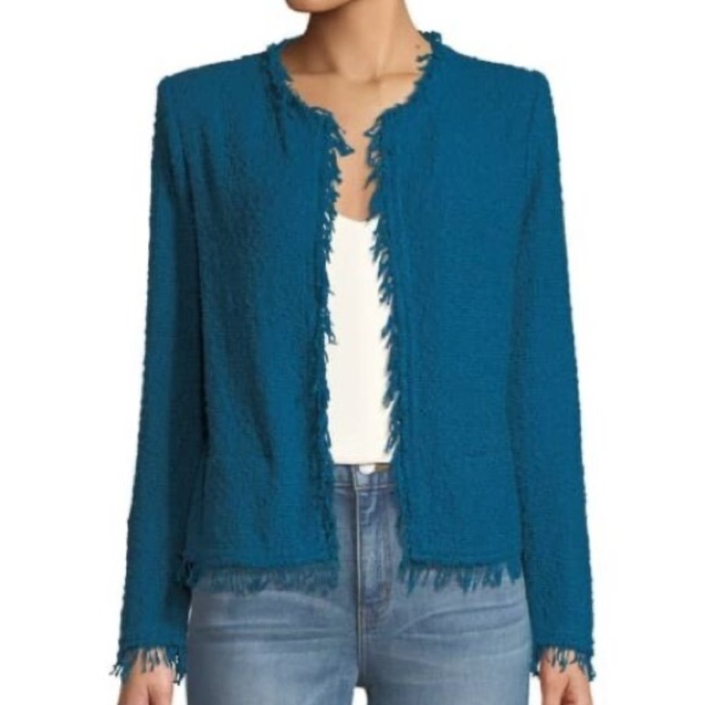 IRO Womens Cotton Textured Fringe Open Blazer Aqua Blue Size 38 and US 6